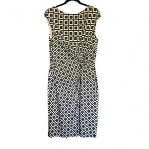Ralph Lauren Gray and White Sheath Geo Print Women’s Midi Dress - 16
